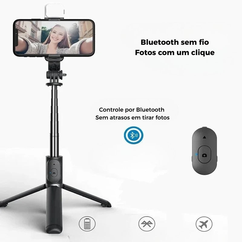 Bastão de Selfie Xiaomi com Tripé, Luz LED e Controle Bluetooth – Extensível até 1 Metro