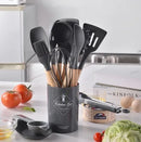 Kit com 12 peças de utensílios de cozinha, colheres, espátula de silicone, cabo, decoração de madeira, várias cores