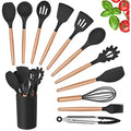 Kit com 12 peças de utensílios de cozinha, colheres, espátula de silicone, cabo, decoração de madeira, várias cores