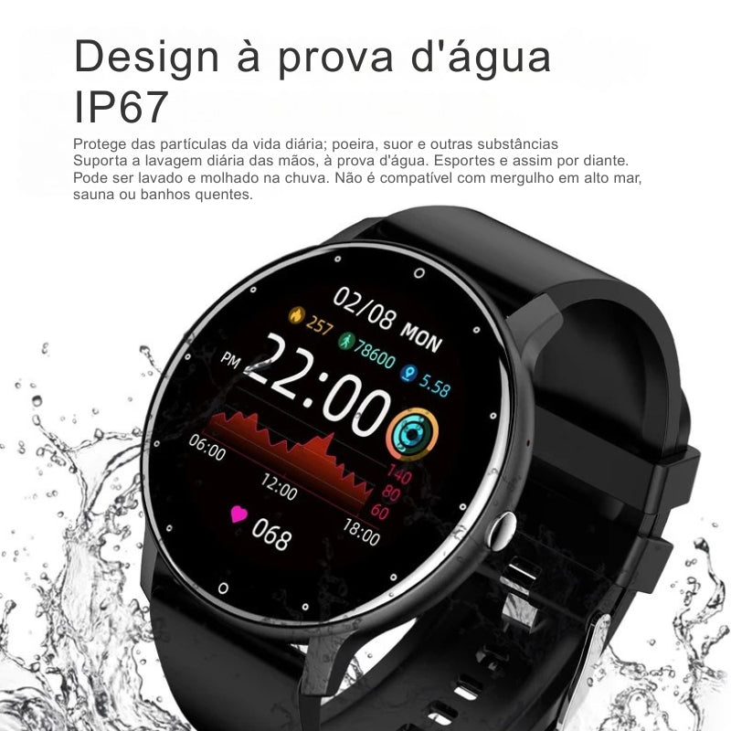 Smartwatch LIGE ZL02 – Tela Touch, Ligações via Bluetooth, à Prova d'Água, Fitness Tracker IP67