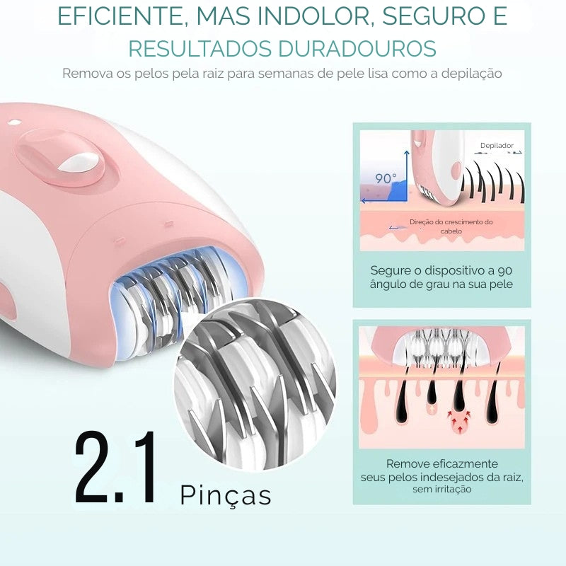 Epilador Elétrico Recarregável Kemei – Corpo, Rosto e Áreas Sensíveis