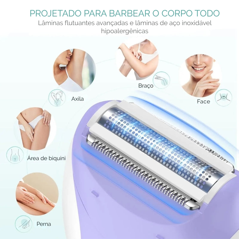 Depilador Elétrico Recarregável Kemei 4 em 1 – Rosto, Corpo, Pernas e Biquíni