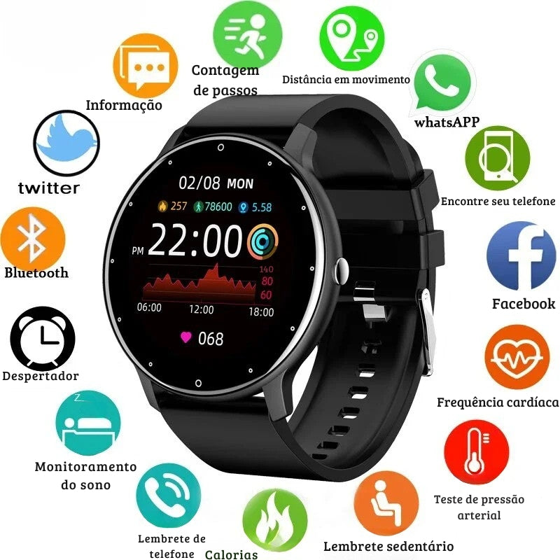 Smartwatch LIGE ZL02 – Tela Touch, Ligações via Bluetooth, à Prova d'Água, Fitness Tracker IP67