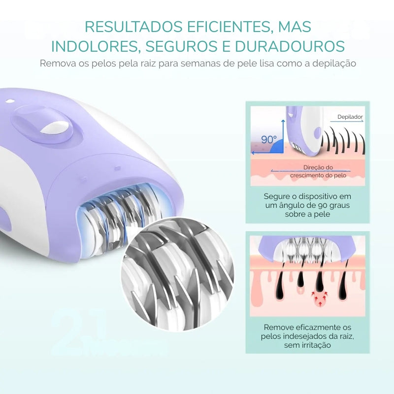 Depilador Elétrico Recarregável Kemei 4 em 1 – Rosto, Corpo, Pernas e Biquíni