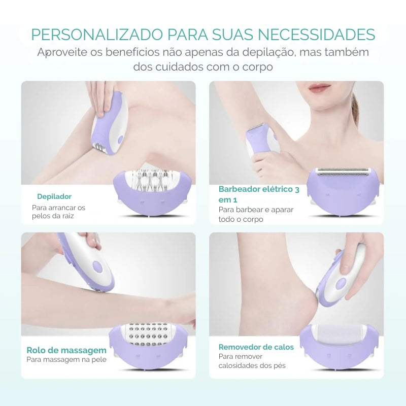 Depilador Elétrico Recarregável Kemei 4 em 1 – Rosto, Corpo, Pernas e Biquíni