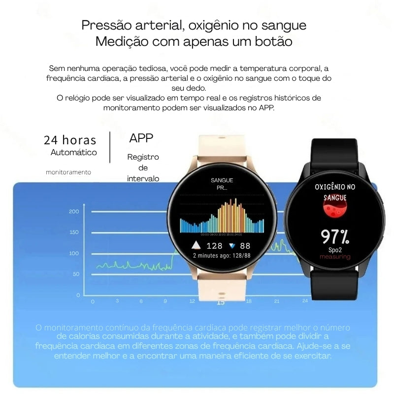 Smartwatch LIGE 2025 com Chamadas Bluetooth e Carregamento Sem Fio