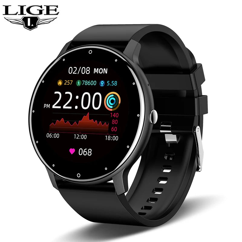 Smartwatch LIGE ZL02 – Tela Touch, Ligações via Bluetooth, à Prova d'Água, Fitness Tracker IP67
