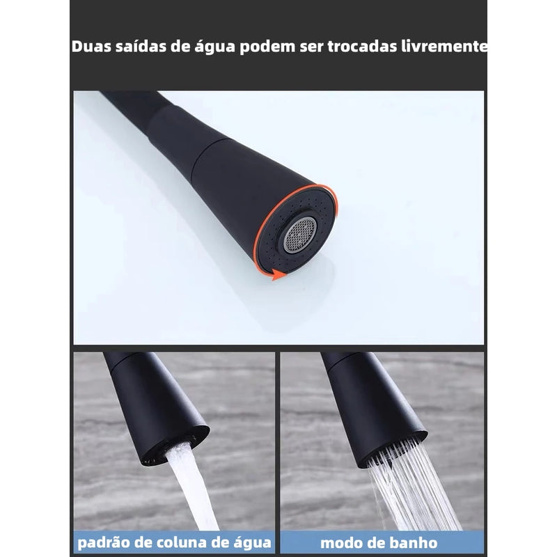 Torneira Flexível de Parede Preta com Duplo Jato – Estilo e Praticidade